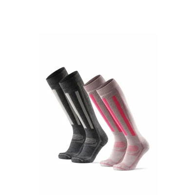 Immagine di DANISH ENDURANCE Calze da Sci in Lana Merino, Termiche, Tecniche e Traspiranti, Uomo Donna, 2 Paia Multicolore (1xGrigio Scuro/Grigio Chiaro, 1xGrigio Chiaro/Rosa) 43 47