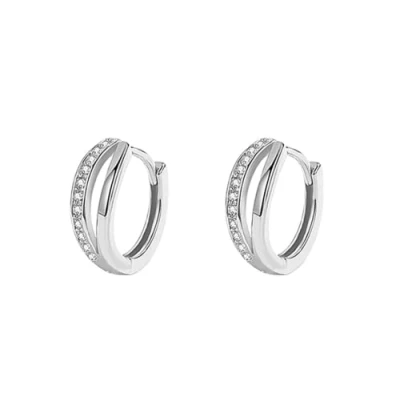 Immagine di EVELYN Orecchini a cerchio piccoli da donna in argento sterling 925, cerchi cerniera huggie doppia linea creati con cristalli austriaci e zirconia cubica