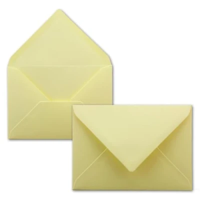 Immagine di 50x Buste B6 17,5 x 12,5 cm giallo pastello colla umida con lembo a punta 120 g/m² per matrimoni, biglietti d&#039;auguri, inviti