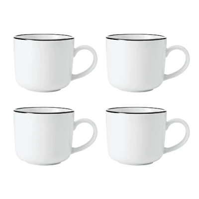 Immagine di Mikasa Limestone Set di tazze in porcellana, 4x porcellana con bordo nero per tè e caffè, 360ml Confezione regalo lavabile lavastoviglie