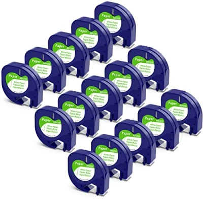 Immagine di 15x Nastro per Etichette MarkField Compatibile In sostituzione di Dymo LetraTag Carta 12mm x 4m Nastri Nero su Bianco, Paper White Ricarica Cartucce Letra Tag LT 110T 100H QX 50 XR XM 2000
