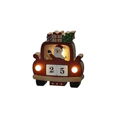 Immagine di Konstsmide Silhouette in legno a LED auto con data, colore rosso, timer 6H, 3 diodi luce bianca calda, funzionamento, interno, 2 batterie AAA da 1,5 V (non incluse), Advent Santa