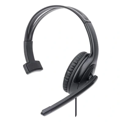 Immagine di Manhattan Cuffie USB con microfono e cavo da 1,5 m, cuscino mono/singolo, over ear, controllo del volume in linea, regolabile a braccio per desktop, laptop, computer, 179874