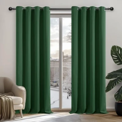 Immagine di Deconovo Tende per Interni Oscuranti 2 Pezzi 242 CM Altezza, Camera da Letto Coprente Moderne con Occhielli, 132x242 (Larghezza x Altezza), Verde Scuro