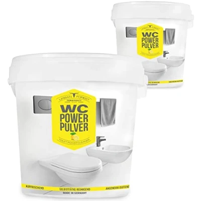 Immagine di Detergente per WC in polvere, autopulente, schiuma e pulisce fino al di sotto dei bordi, WC, orinatoio bidet, con profumo fresco agrumi, set risparmio da 2 x 1 kg