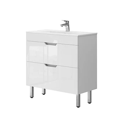 Immagine di Vicco Set di mobili da bagno Clayton, Bianco lucido, 2 parti, mobile base 80 cm
