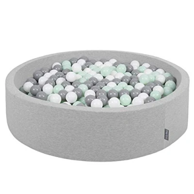 Immagine di KiddyMoon Piscina di Palline 120X30cm/600 Colorate Grande Tondo per Bambini, Fabbricato in EU, Grigio Chiaro: Bianco/Grigio/Menta