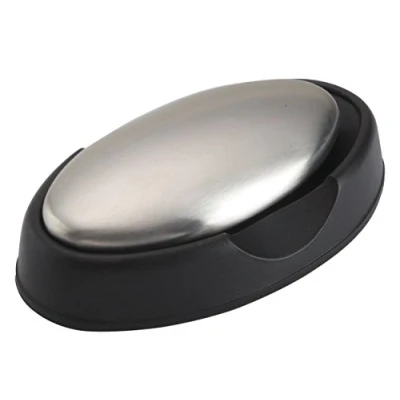 Immagine di KitchenCraft Finger Fresh Saponetta in Acciaio Inox, Argento/Nero, 10 cm x 5