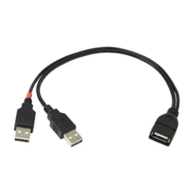 Immagine di Cerrxian Cavo di prolunga USB tipo a 2.0, Power Enhancer, adattatore hub, sdoppiatore Y, da 1 femmina 2 maschio, per trasferimento dati e ricarica (30CM)