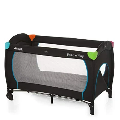 Immagine di hauck Lettino da Viaggio Sleep N Play Go Plus Culla Neonato fino a 15kg Letto Pieghevole 60x120cm Bambini con Ruote, Apertura Laterale e Borsa Nero, Multicolore