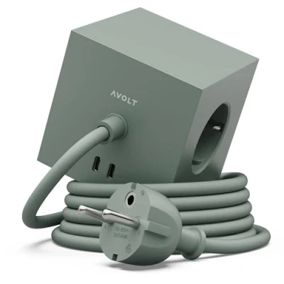 Immagine di Avolt Multipresa Cube USB C Le Prime Prese Di Design al Mondo 3 e 2 Porte Piede Magnetico Che Aderisce Quasi Ovunque (Verde, 1.8m)