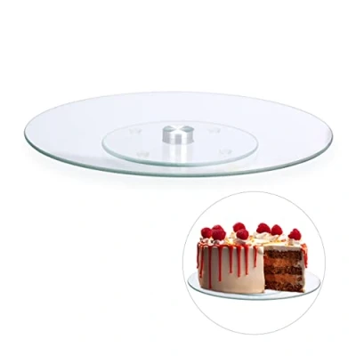 Immagine di relaxdays Piatto per Torte, Girevole a 360º, Ø 30cm, Decorare e Servire, Tortiera Rotonda, Vetro, Trasparente