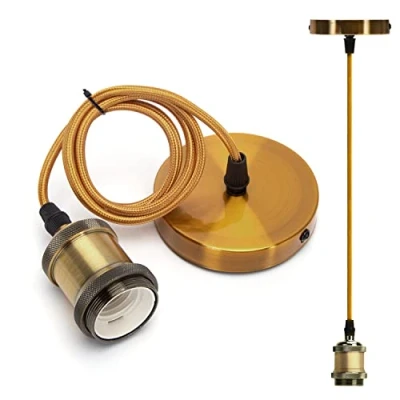 Immagine di Aigostar Lampada a Sospensione in Metallo,Portalampada E27 Soffitto Industriale Stile,Retrò Porta da con Cavo 1m,D&#039;oro