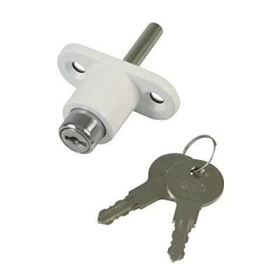 Immagine di Amig Serratura di sicurezza per finestre scorrevoli Mod.45; Chiusura a sovrapporre con 2 chiavi e Tirafondi l&#039;installazione, In acciaio Finitura bianco, Dimensioni: 53 x 23 mm