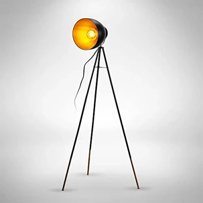 Immagine di B.K.Licht lampada da terra vintage con interruttore a pedale, orientabile, attacco E27, max. 40 watt, piantana terra, salotto, 59 x 136 cm, nero oro