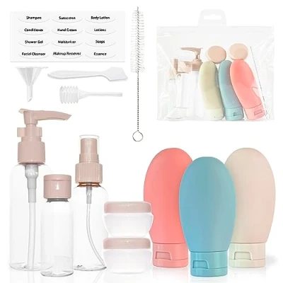 Immagine di MyGadget Set Viaggio [14 pezzi] Kit Flaconi &amp; Contenitori per crema Bottiglie e Boccette Liquidi Cosmetici Viaggiare in Aereo Donna Uomo