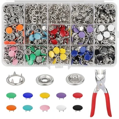 Immagine di bottoni automatici a pressione,Pinza per automatici,Bottoni pressione da 9,5 mm, adatti lavori di fai te, abbigliamento bambini, borse, borsette e manuali (10 colori)