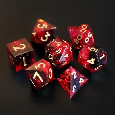 Immagine di Dadi D&amp;D D4 D6 D8 D10 D12 D20 D% DND Set 7 pezzi Poliedrici Fatti a Mano Resina con Bordi Affilati per Dungeons and Dragons Pathfinder Roll Giochi da tavolo RPG MTG Confezione Regalo