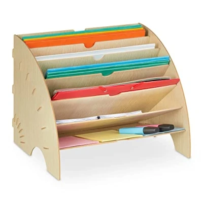 Immagine di Relaxdays Portadocumenti da Scrivania, 6 Scomparti, DIN A4, HLP 27x34x27 cm, Ufficio e Scuola, Organizer, Marrone Chiaro, 100% Fibra di Legno 0%