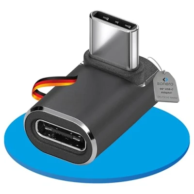 Immagine di Sonero USB C maschio su presa ad angolo di 90 a sinistra, adattatore C, 40 Gbps, 240 W, 8K60 Hz, alloggiamento in alluminio, nero