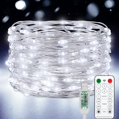 Immagine di Vacoulery Catena Luminosa 100 Led 10M 8 Modalità, USB Luci a Stringa Timer con Telecomando Filo di Rame Per Feste, Natale, Decorazioni Interne ed Esterne