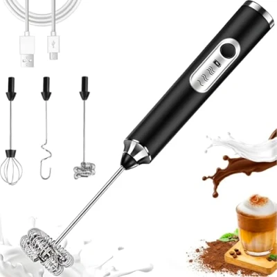 Immagine di Bacxzomx Montalatte Elettrico Cappuccino, Frullino USB Ricaricabile Schiumatore Latte con 3 Fruste, Schiuma Velocità Regolabile per Matcha, Latte, Uovo