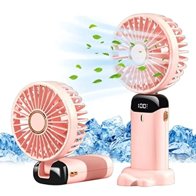 Immagine di Jsdoin Mini ventilatore portatile, ricaricabile tramite USB, 5 velocità, a batteria, pieghevole, da scrivania, con display LED, per casa, ufficio, camera letto, viaggi e all’aperto (Rosso)