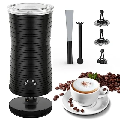 Immagine di Montalatte Elettrico Automatico, Morpilot Cappuccinatore, Schiumatore Latte 4 in 1, Libera Scelta dello Spessore della Schiuma, Silenzioso e Rivestimento Antiaderante Nero