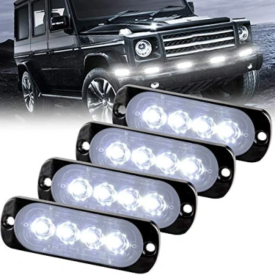 Immagine di Sidaqi 4 LED bianco lampeggiante 12 24V ultra sottili emergenza Luci stroboscopiche di per auto, camion, camper, moto (confezione da 4)