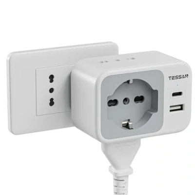 Immagine di TESSAN Presa Multipla con USB, Spina USB C 15W, 2500W Tripla Presa, Multipresa 1 e A, Salvaspazio Piatta, Caricabatterie per Camera da Letto, Cucina, Ufficio
