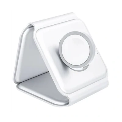 Immagine di Stazione di ricarica 3 in 1 bianca Caricatore wireless 15 W e supporto pieghevole