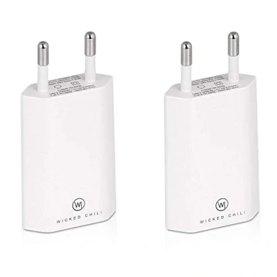 Immagine di Wicked Chili 2 X Pro Series Adattatore USB compatibile con Apple iPhone, Samsung Galaxy/caricatore per cellulare, spina di alimentazione smartphone (1 A, 5 V) bianco