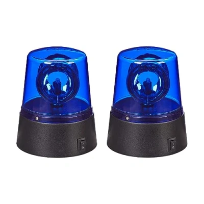 Immagine di Relaxdays Lampada Polizia Party, Set 2 LED Lampeggianti, Riflettore Girevole, Gioco a Batteria, Luce Stroboscopica, Blu, Plastica, 11,5 x 9,5 cm