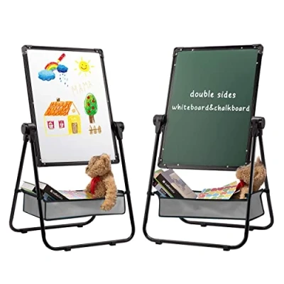 Immagine di DOEWORKS Lavagna per Bambini Cavalletto Magnetica Bambini, Bianca e con Sacchetto di Stoccaggio, Regolabile in Altezza Girevole a 360 , Nero