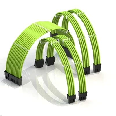 Immagine di LINKUP AVA 30cm PSU Personalizzato Prolunga Cavo Alimentatore Mod PC GPU┃Intrecciato con Kit Pettine┃1x 24 P (20 + 4)┃2x 8 (4 4) CPU┃2x (6 2) Set di GPU┃300mm Verde