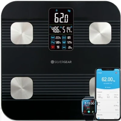 Immagine di Silvergear® Bilancia Impedenziometrica Professionale Pesapersone Digitale Smart con App 17 Funzioni di Misurazione: Massa Grassa, Muscolare, BMI, Peso, Peso Osseo, BMR