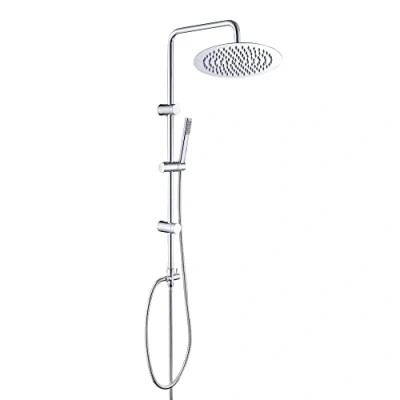 Immagine di Görbach Colonna Doccia Acciaio INOX Senza Miscelatore Fori Muro Regolabili Set a Pioggia Con Soffione in e Doccetta Mano Tondo 25cm