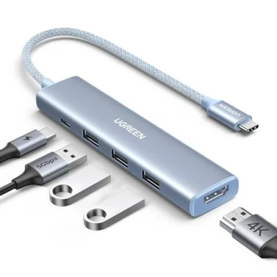 Immagine di UGREEN Hub USB C HDMI 4K 5 En 1 Adattatore a 3.0 5Gbps Compatibile con MacBook Pro Air M2 M1, iPad Air, iPhone 16 Plus Max, Galaxy S24 Ultra, Surface (Blu)