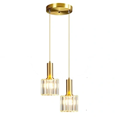 Immagine di ZTTECH Moderna mini lampada a sospensione in cristallo per la camera da letto della sala pranzo dell&#039;isola cucina, con base oro (2 luci)