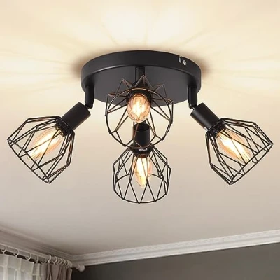 Immagine di ANWIO Faretti da Soffitto Regolabili Base Rotonda,Plafoniera con 4 Lampadine LED Attacco E14,Lampada Soffitto,Applique Parete per Vetrina,Cucina,Camera Letto,Soggiorno,Lampadine Escluse EUC EA