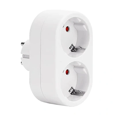 Immagine di Aigostar Presa Doppia,Adattatore Schuko con Protezione Bambini,Doppia Tedesca,Adattatore 2 prese Frontali,16A,Bianco