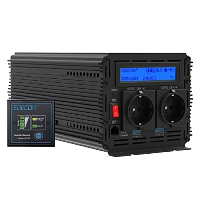 Immagine di EDECOA Inverter 2000w Onda Modificata Trasformatore di Potenza Convertitore DC 24v in AC 220v 230v Schermo LCD Invertitore 2x USB per camion nuovo telecomando (4e génération)