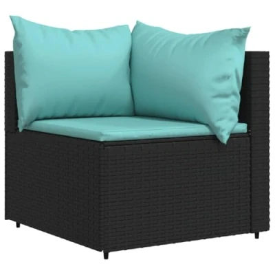 Immagine di vidaXL Divano Angolare da Giardino con Cuscini in Polyrattan Nero