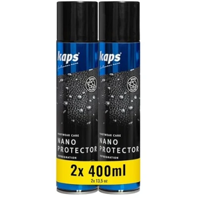 Immagine di Kaps Nano Protector, Set di 2 x 400ml, Spray Protettivo Scarpe Impermeabilizzante per Pelle, Nabuk, Pelle Scamosciata, Tessuti e Materiali TEX, Repellente Umidità Sporco