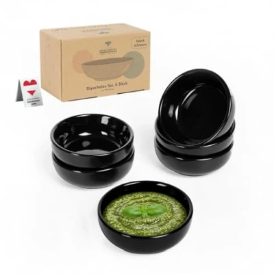 Immagine di 6 x ciotole per salsa/salsa/salsa/ciotole dip Ayumi, rotonde, smaltate a mano (nero)