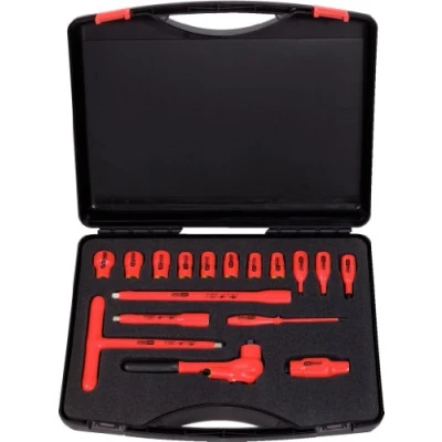 Immagine di KS Tools, Chiave a bussola + esagonale, Set di prese 3/8&quot;, 16 pezzi, con utensili isolati