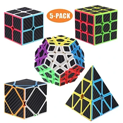 Immagine di ROXENDA Speed Cube Set, 2X2 3X3 Skewb Piramide Megaminx Cubo Magico Fast di Velocità Collezione per Bambini e Adulti [5 Pack] (Fibra Carbonio)