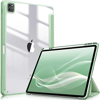 Immagine di FINTIE Custodia per iPad Pro 12.9&quot; (6a Generazione 2022) [Built in Pencil Holder] Antiurto Sottile Case Posteriore Trasparente Cover 2021/2020/2018, Salvia Verde