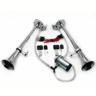 Immagine di YIYIDA Clacson per auto Corno d&#039;aria Car Horn 165db della nave Cromo Zinco del camion argento 12v alto e basso tono a doppio tubo Air yacht ecc