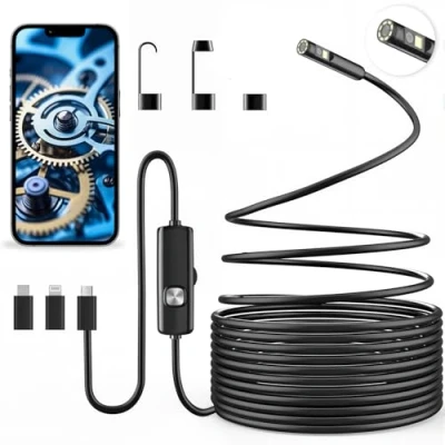 Immagine di Vexloria Endoscopio per Smartphone, 1920P HD Telecamera Endoscopica, IP67 Sonda Impermeabile, con 8 LED, Ispezione Tubi Cavo Semirigido 5m, Senza Wi Fi, Compatibile Android e iOS 16.4ft